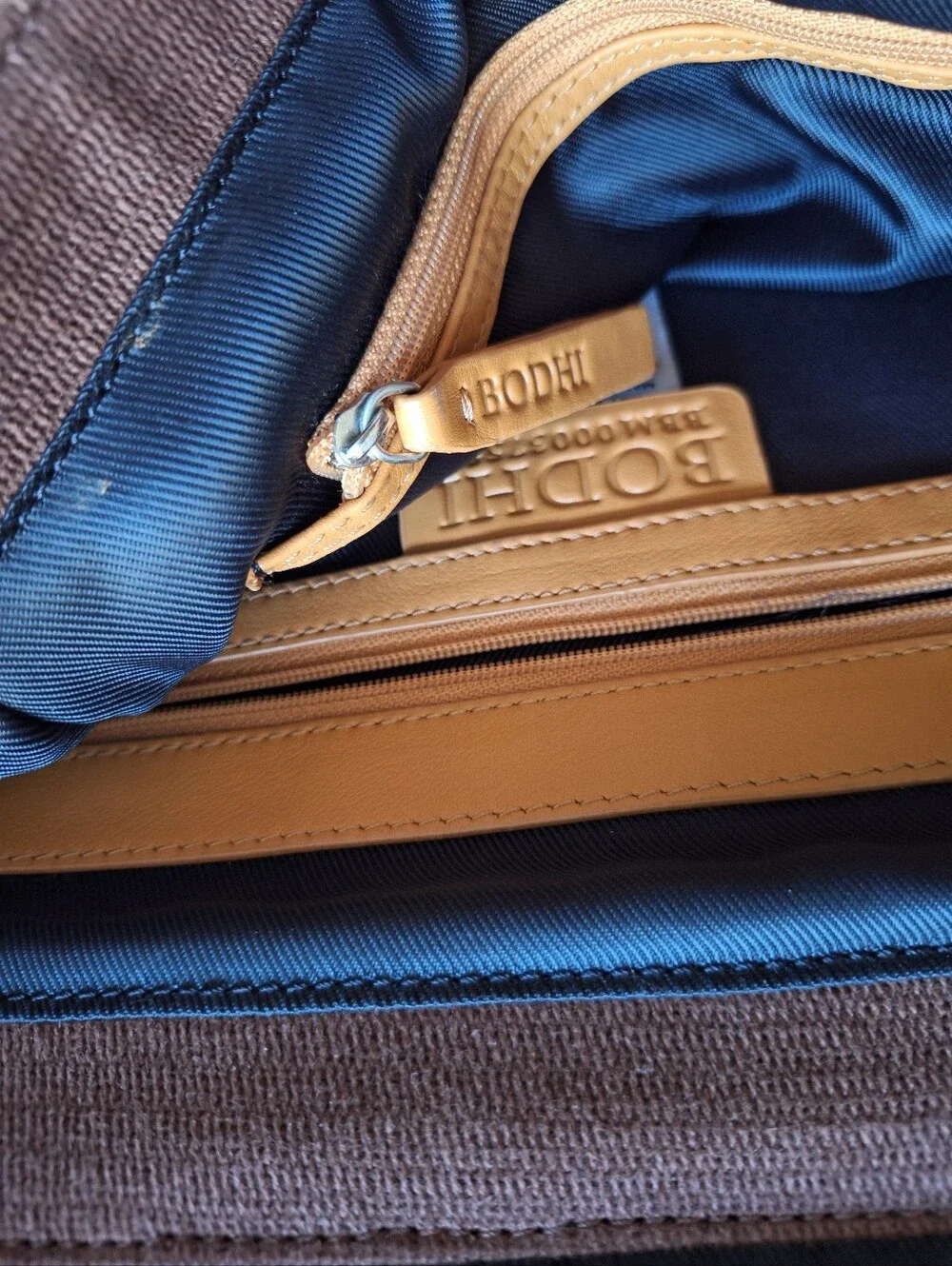 BODHI Genuine Leather & Canvas Messenger Bag Briefcase Brown 12x13